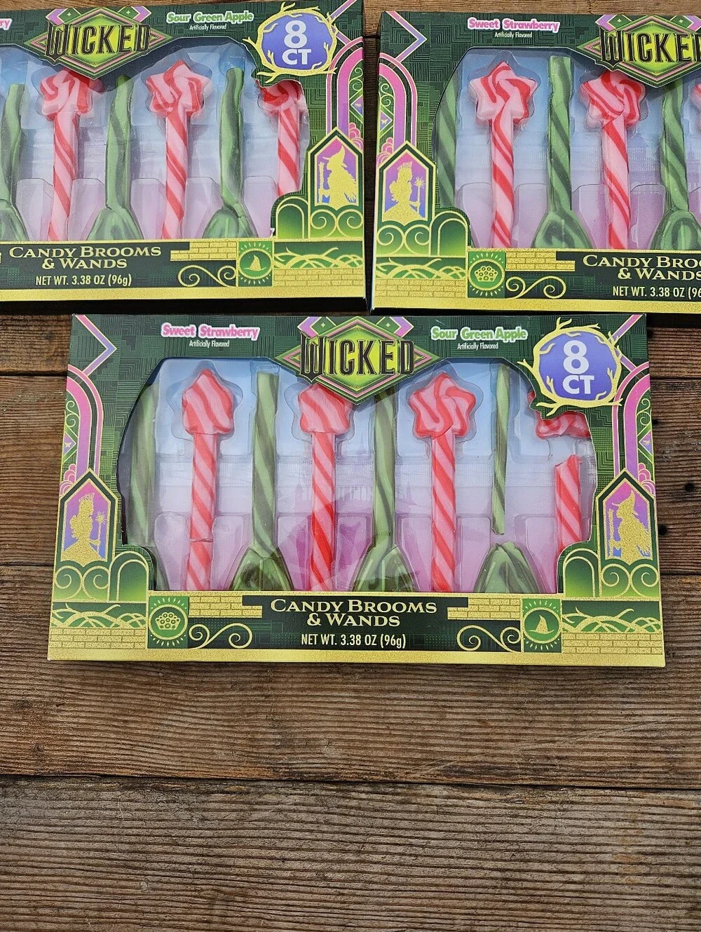 WICKED MOVIE Candy Brooms & Wands 3-Pack Elphaba Glinda Theme Party Favors 24ct